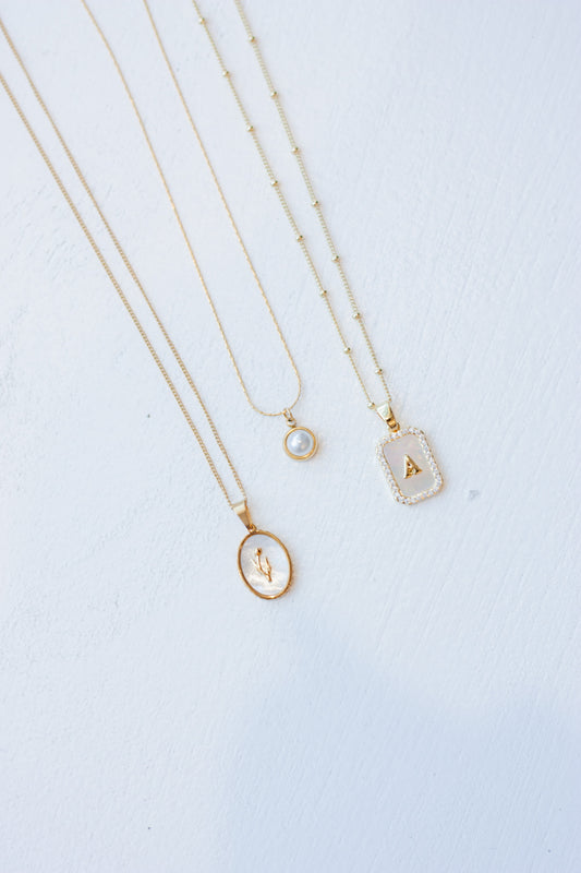 Pearl Platinum Initial Necklace