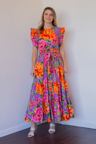 Ruffled Poplin Floral Maxi Dress