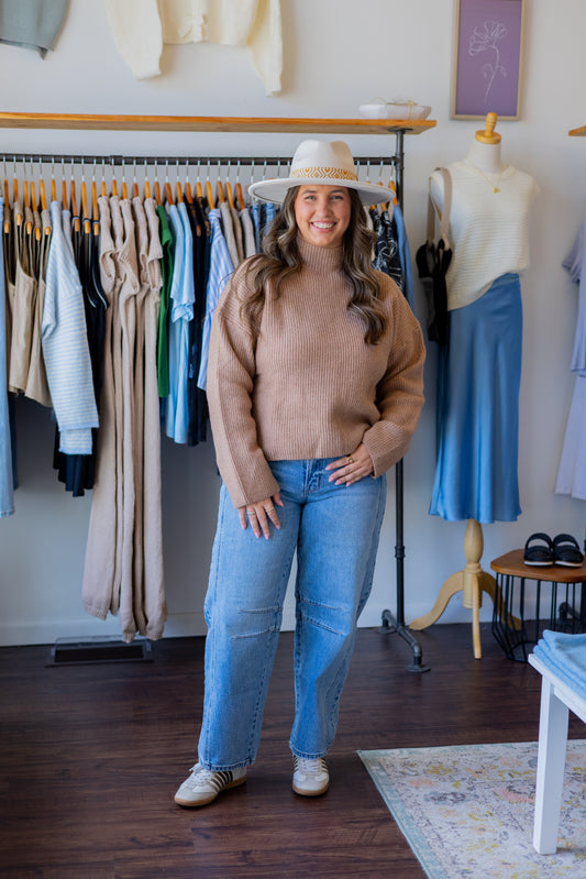 Mock Neck Ribbed Knit Sweater