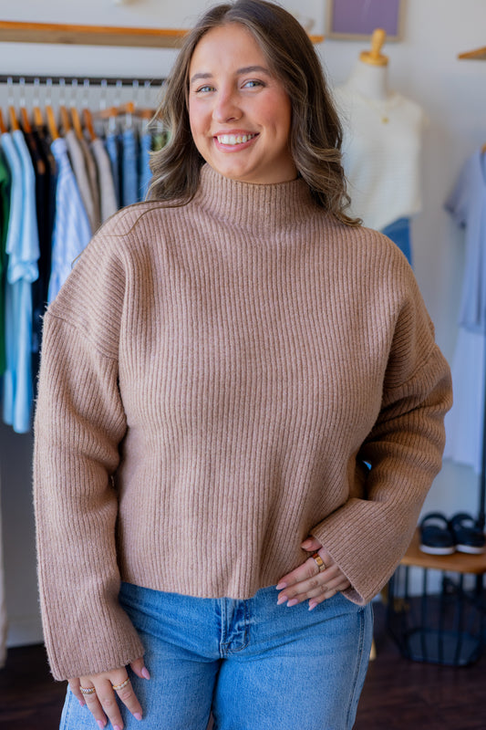 Mock Neck Ribbed Knit Sweater
