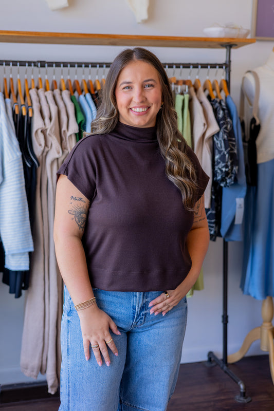 Mock Neck Short Sleeve Sweater