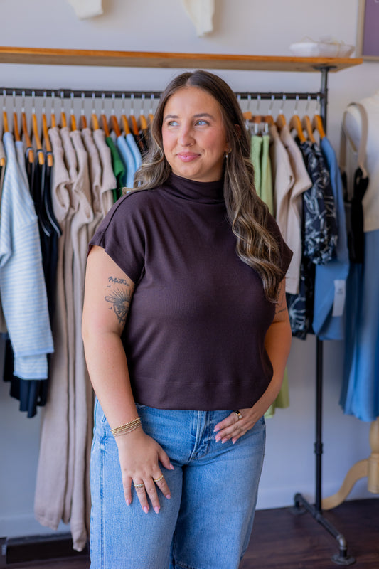 Mock Neck Short Sleeve Sweater