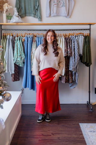 Basic Satin Midi Skirt