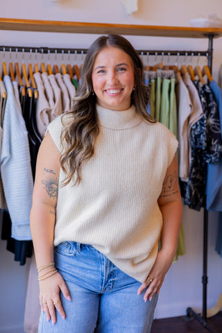 Brushed High Neck Sweater Vest