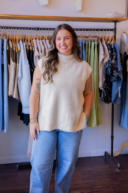 Brushed High Neck Sweater Vest