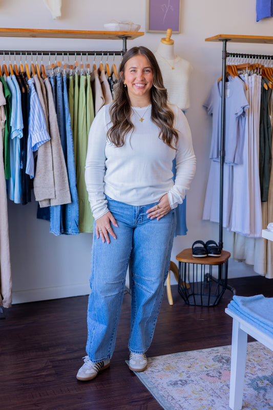 Pointelle Knit Long Sleeve Top