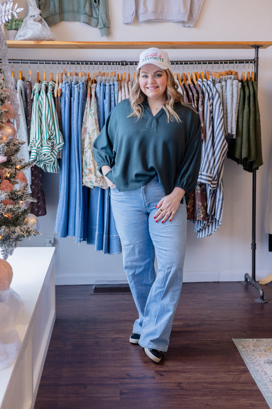 Solid Puff Sleeve Blouse