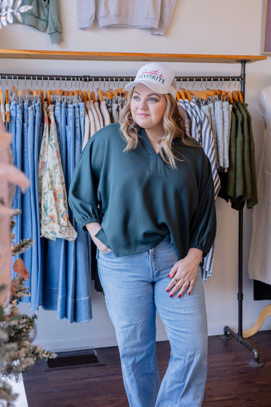 Solid Puff Sleeve Blouse