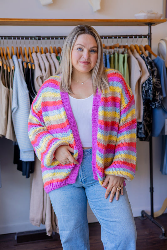 Multi-Striped Sweater Cardigan