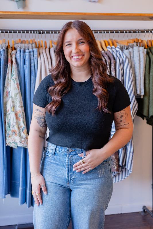 Cropped Short Sleeve Sweater