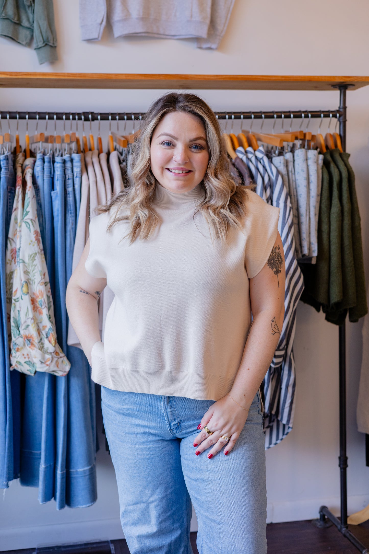 Mock Neck Hi-Lo Sweater