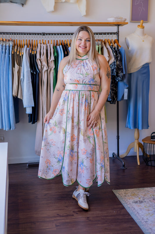 Floral Print Halter Midi Dress