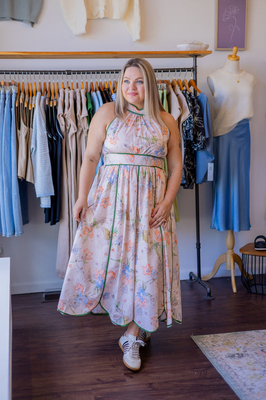 Floral Print Halter Midi Dress