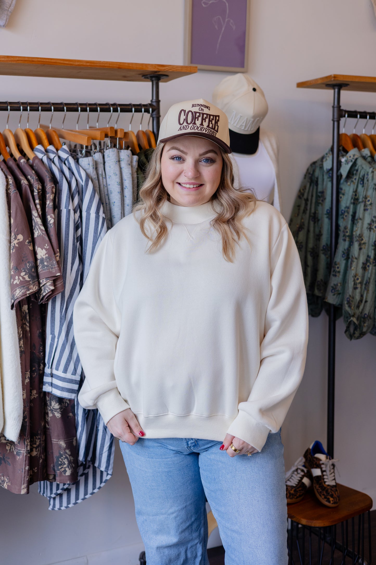 Fleece Wide Neck Sweatshirt