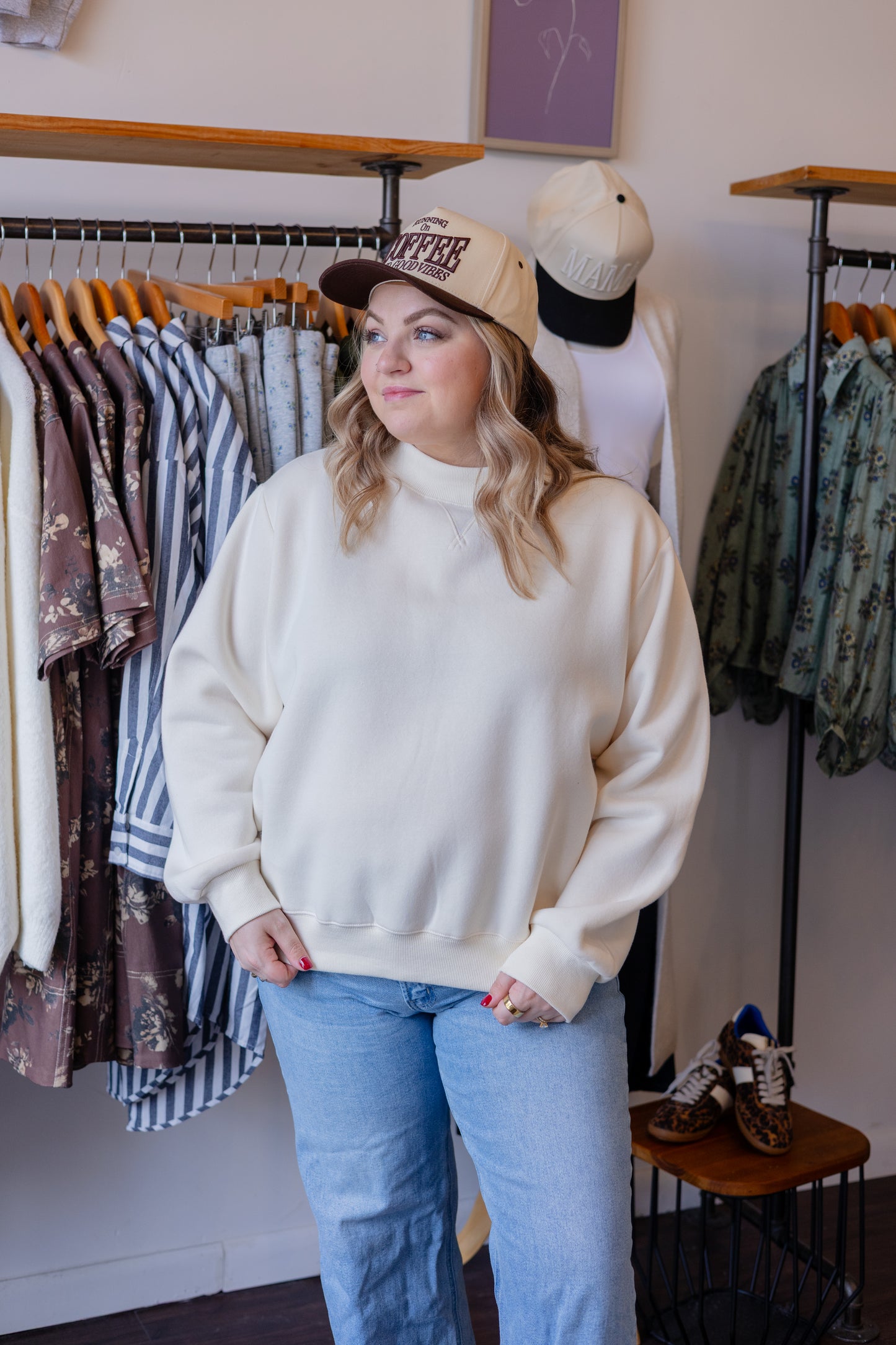 Fleece Wide Neck Sweatshirt