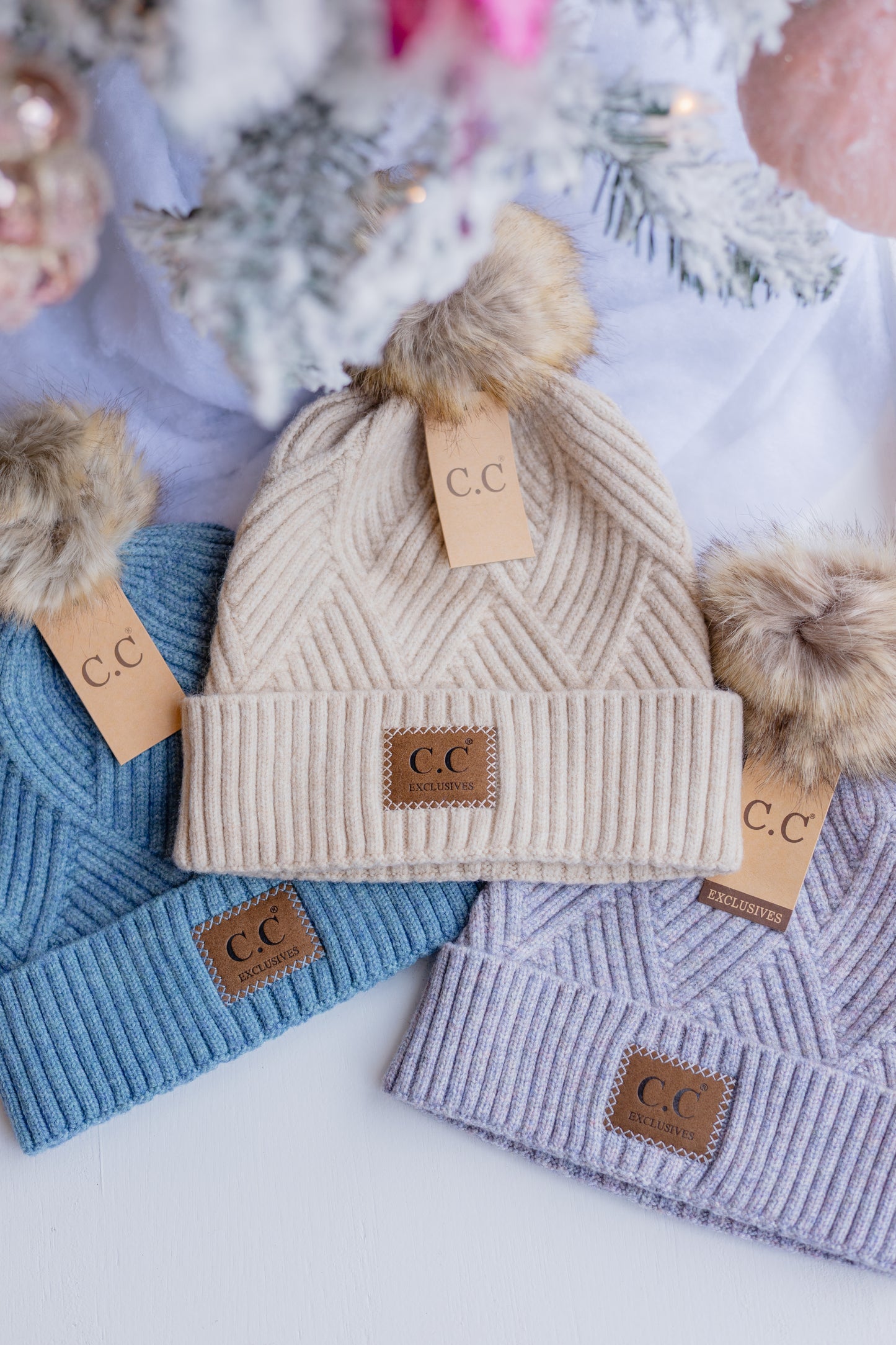 Amelia Large Patch Heathered Pom Beanie