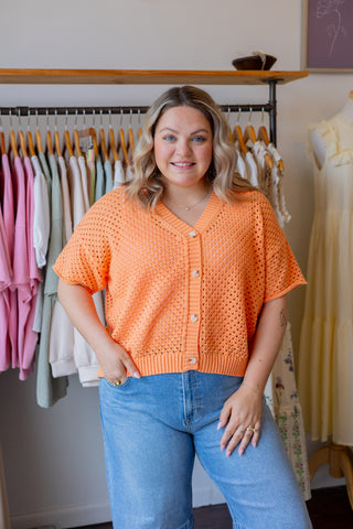 Open Knit Button-Up Top