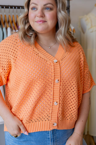 Open Knit Button-Up Top