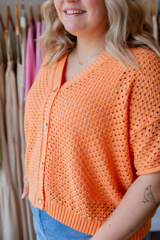Open Knit Button-Up Top