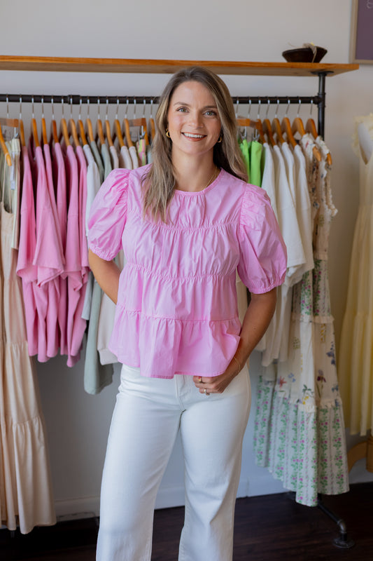Poplin Puff Sleeve Blouse