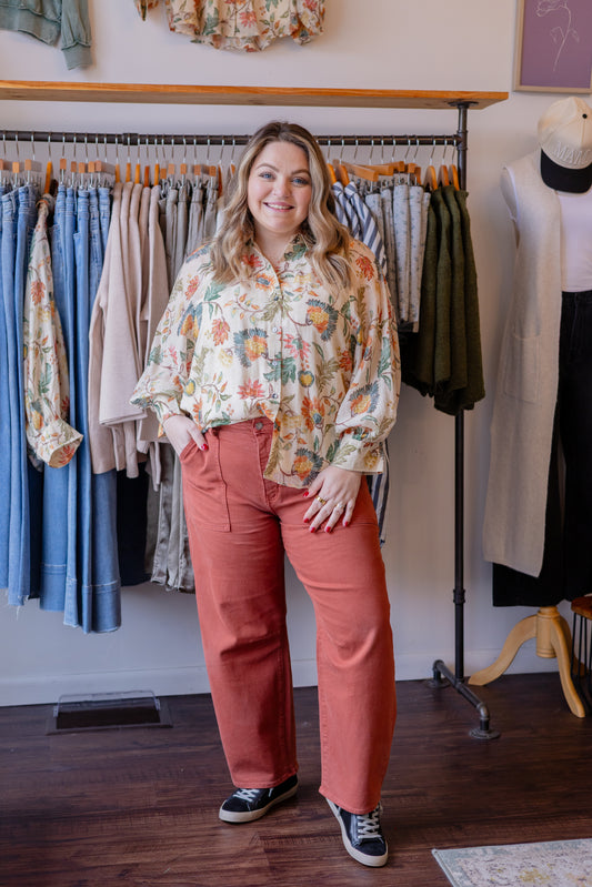 Floral Print Long Sleeve Blouse
