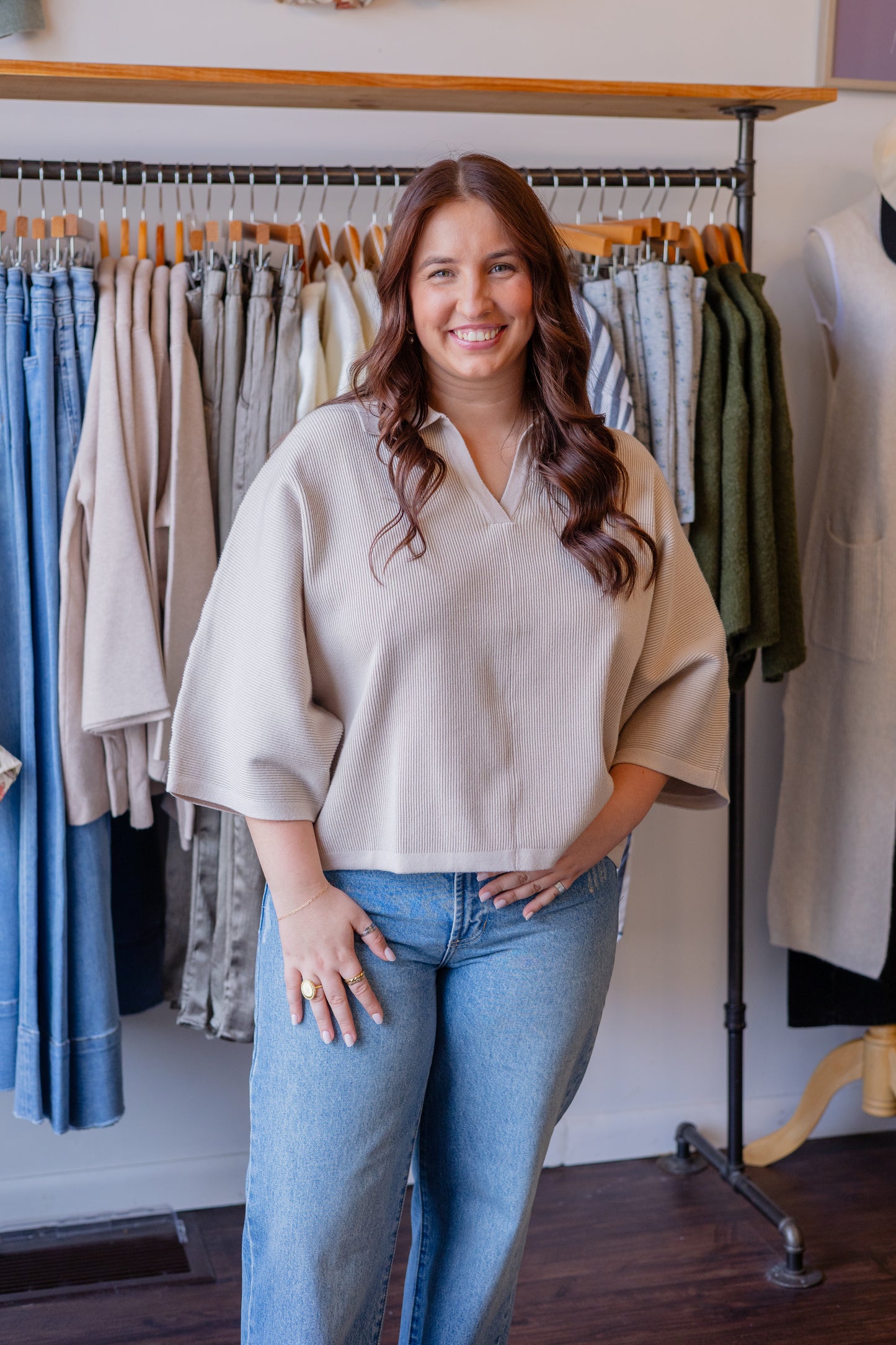 Solid V-Neck Collar Sweater