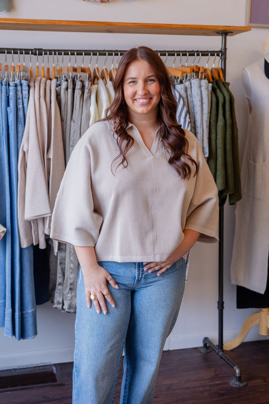 Solid V-Neck Collar Sweater