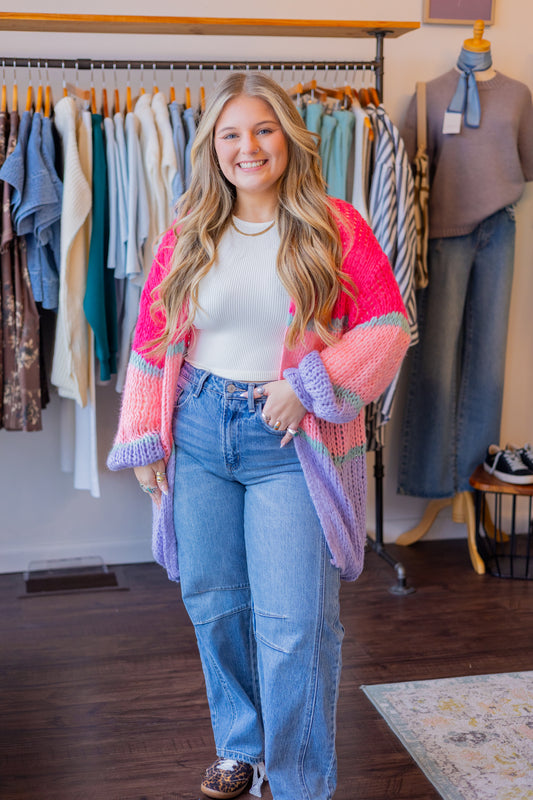Colorblock Open Knit Cardigan