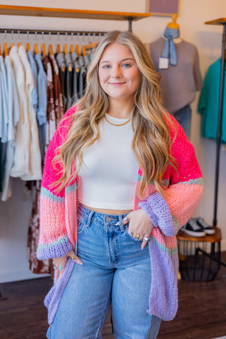 Colorblock Open Knit Cardigan