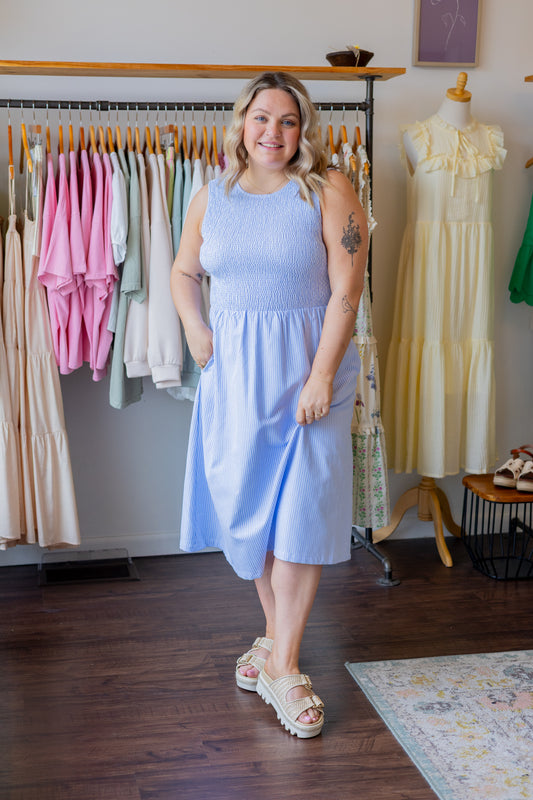 Striped Smocked Midi Dress