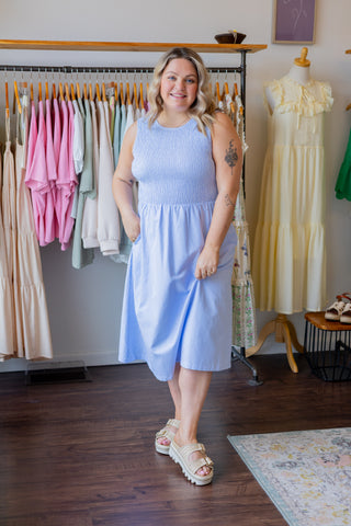 Striped Smocked Midi Dress