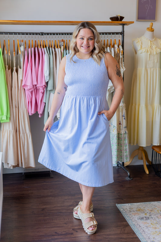 Striped Smocked Midi Dress