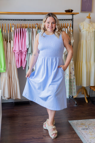 Striped Smocked Midi Dress