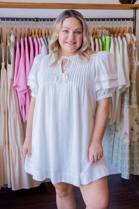 Solid Pintuck Mini Dress