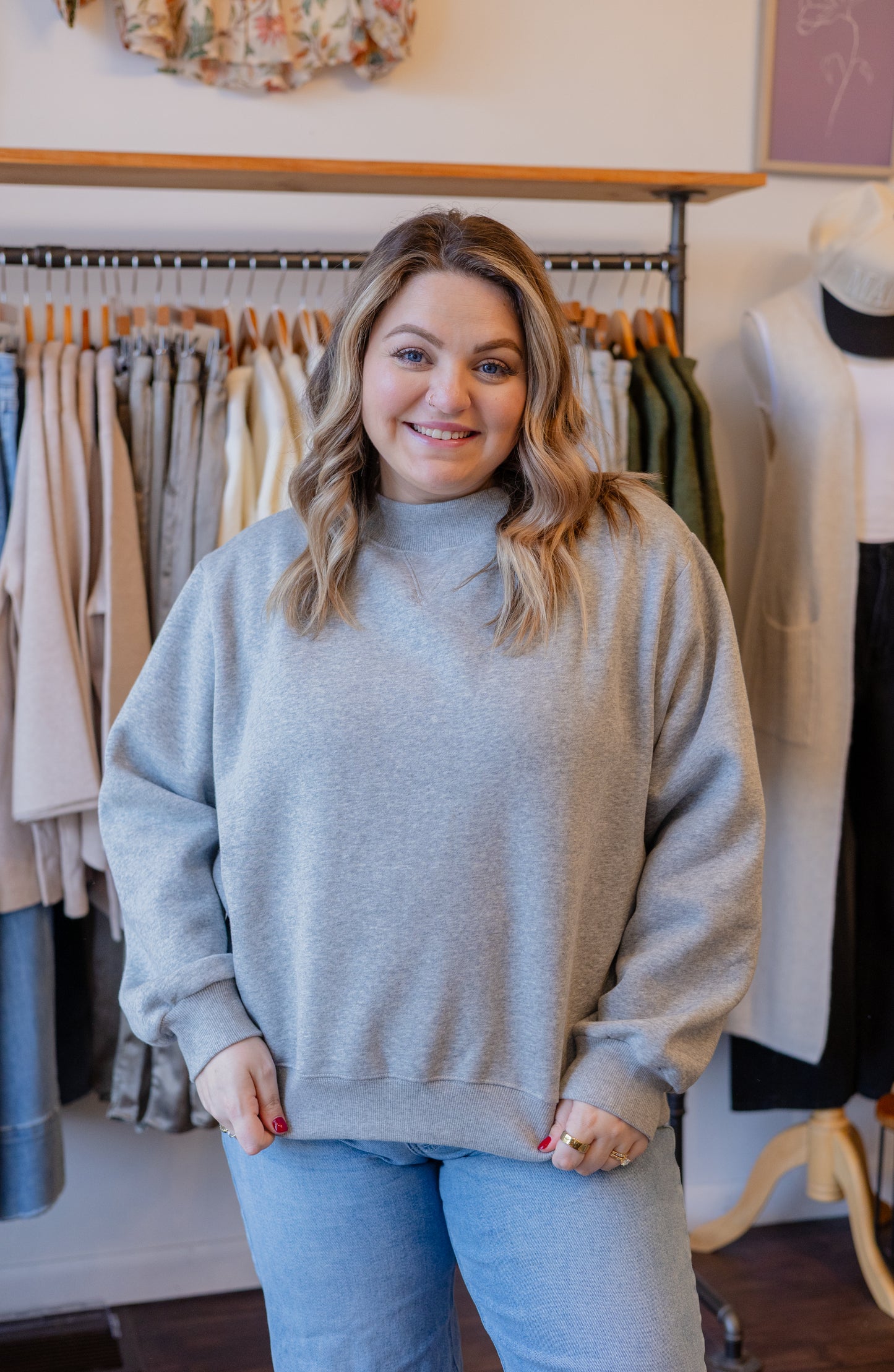 Fleece Wide Neck Sweatshirt