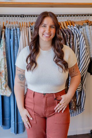 Cropped Short Sleeve Sweater