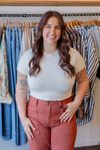 Cropped Short Sleeve Sweater