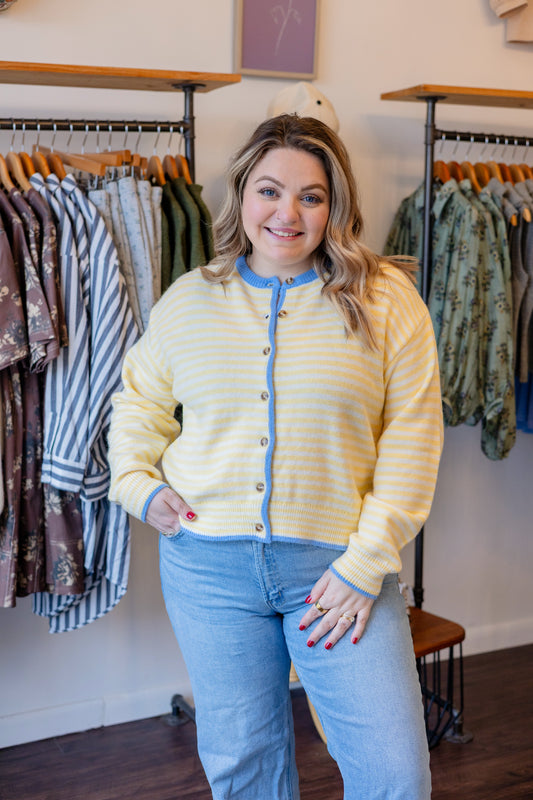 Contrast Striped Button-Up Sweater