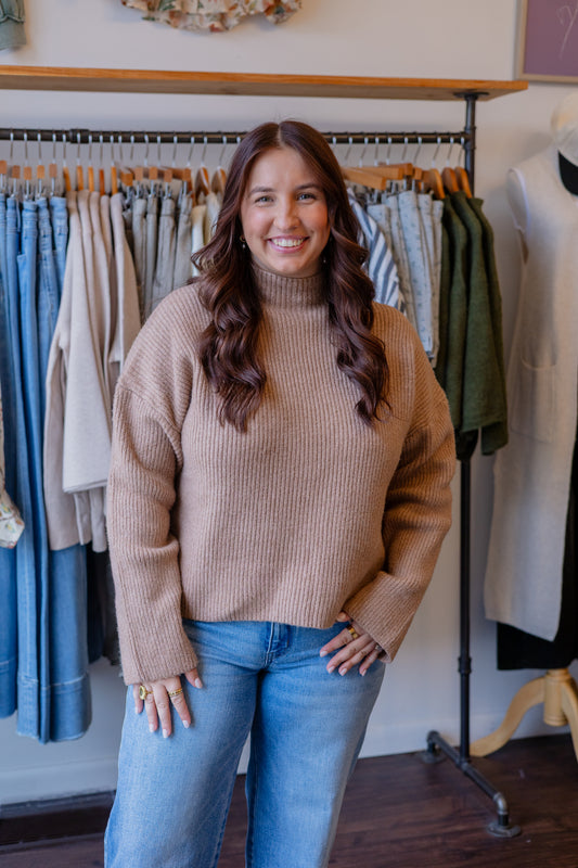 Mock Neck Ribbed Knit Sweater