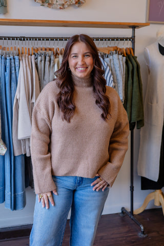 Mock Neck Ribbed Knit Sweater