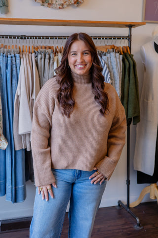 Mock Neck Ribbed Knit Sweater