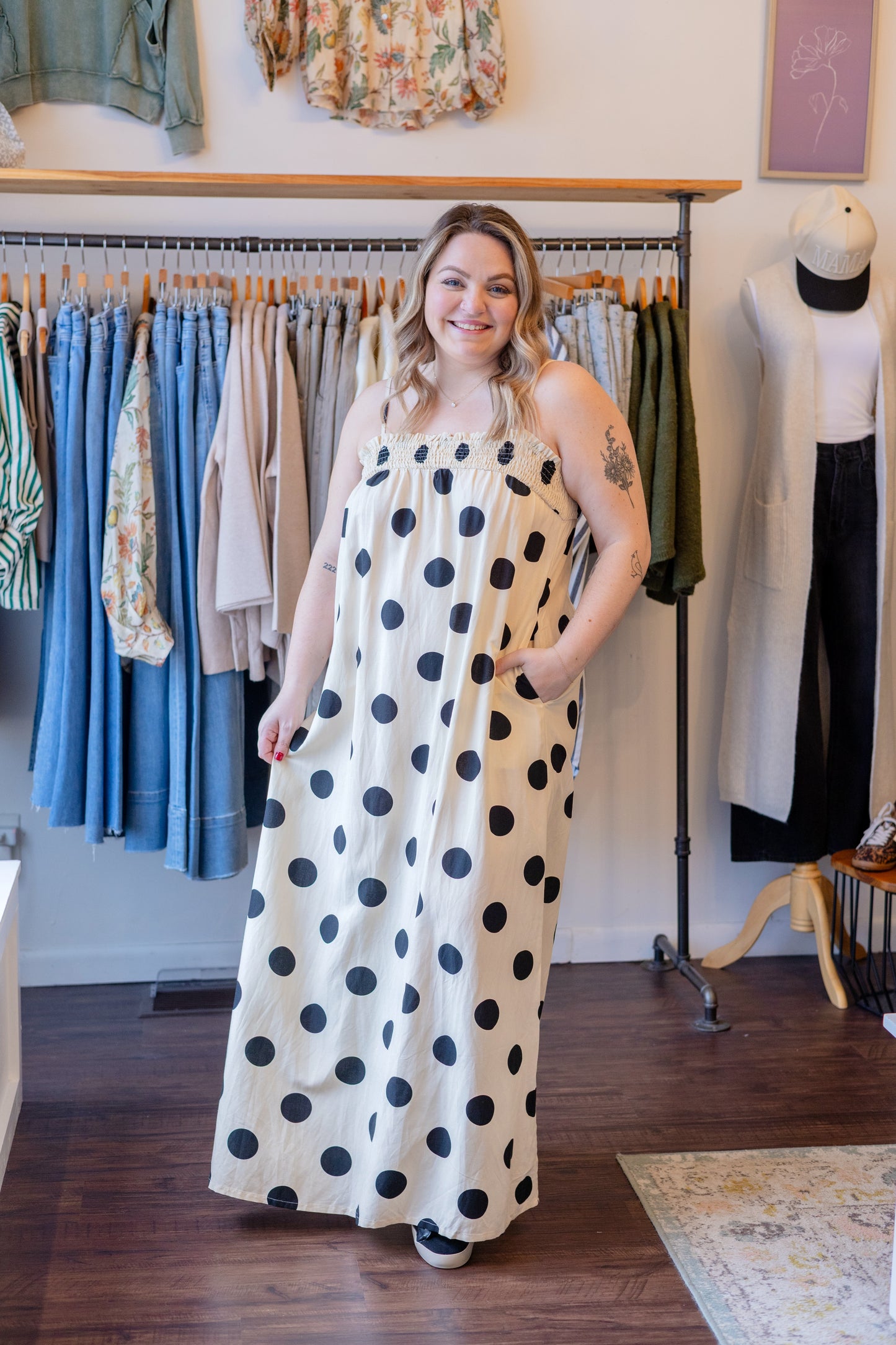 Polka Dot Linen Blend Dress