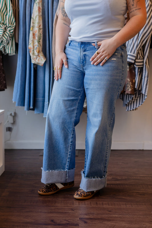 Petite Cuffed Slim Wide Jeans