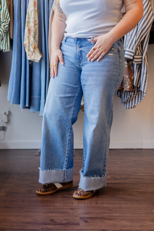 Petite Cuffed Slim Wide Jeans