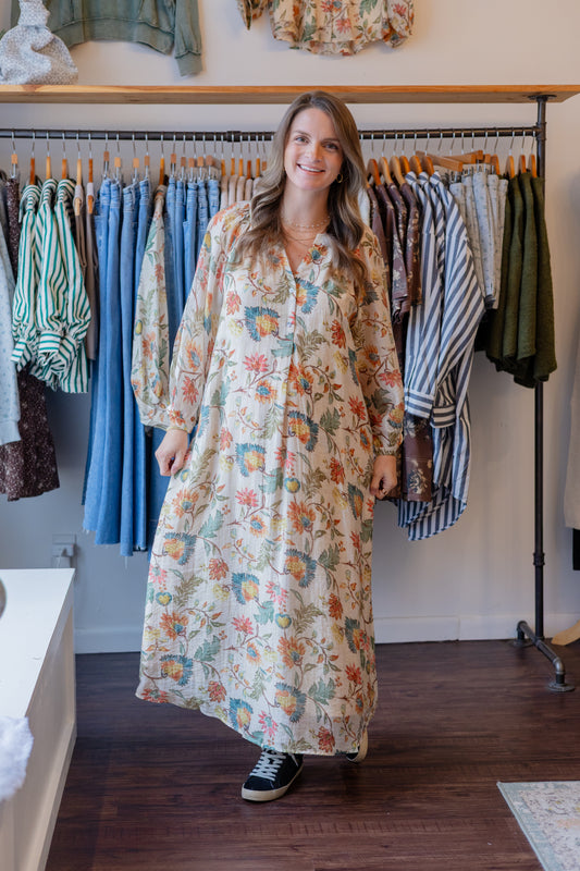 Botanical Print Long Sleeve Dress