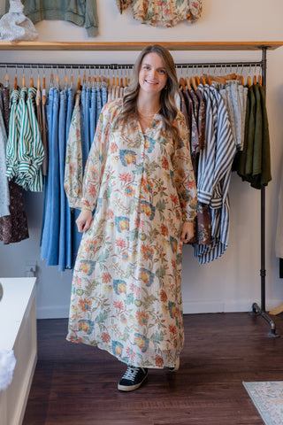 Botanical Print Long Sleeve Dress