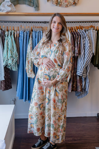 Botanical Print Long Sleeve Dress