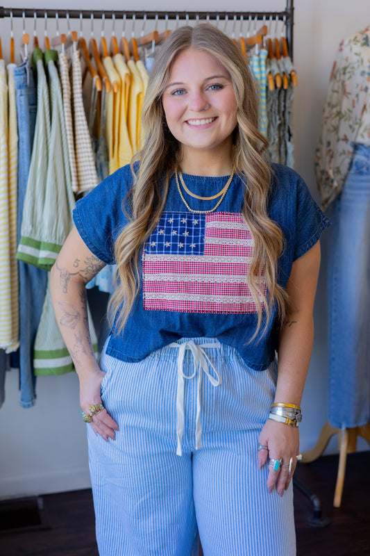 Mixed Fabric Flag Top