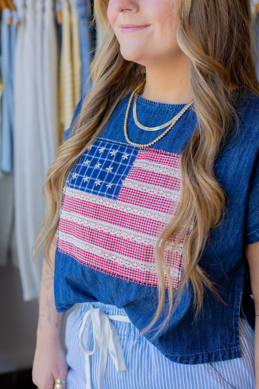 Mixed Fabric Flag Top
