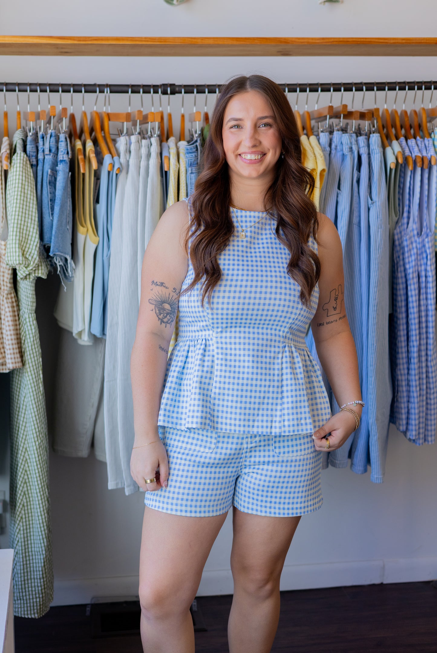 Gingham Sleeveless Peplum Top